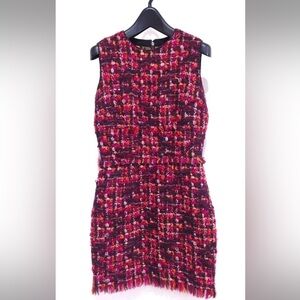 Dolce & Gabbana Tweed Mini Dress Size 40 Burgundy Pink Sleeveless XS S